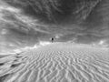 Man walking in sand dunes on desert of Algeria Royalty Free Stock Photo