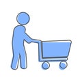 Man walking with shopping cart vector icon cartoon style on white isolated background. Royalty Free Stock Photo