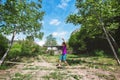 Man walking on a slack line. Royalty Free Stock Photo