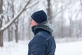 Man walking in a snow storm Royalty Free Stock Photo