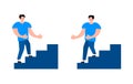 Man walking stairs, up and down movement. Emergency evacuation Royalty Free Stock Photo