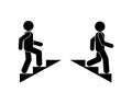 Man walking stairs, up and down movement icon, stickman on the steeds, isolated vector illustration Royalty Free Stock Photo