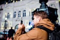 Man walking in the streets of London at night Royalty Free Stock Photo