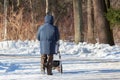 Grandpa walks with a pram Royalty Free Stock Photo