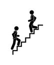 Man walking up and down stairs, stick figure people icon, up and down movement, human silhouette Royalty Free Stock Photo