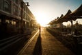 Man walking on waterfront harbor cape town with sunset Royalty Free Stock Photo