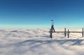 Man walking wooden bridge above the clouds Royalty Free Stock Photo