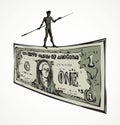 A man walks along the edge of the dollar. Vector drawing Royalty Free Stock Photo