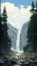 Eerily Realistic Landscape: Majestic Waterfall In Whistlerian Style