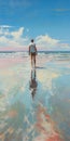 Anthony\'s Beach Walk: A Photorealist Painting With Chrome Reflections