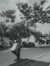 A man walks carrying a sack,Tasikmalaya 01 November 2023