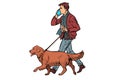 Man walks with a dog, golden retriever Royalty Free Stock Photo
