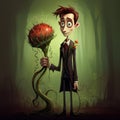 Charming Dark Fantasy Character William And His Carnivorous Plant