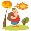 Man walks in park. Funny little human in forest. Illustration for internet and mobile website Royalty Free Stock Photo