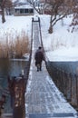 Man walks the pontoon bridge