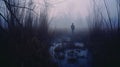 Shadowy Stillness: A Romantic Depiction Of A Man Walking In Fog