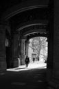 Man walks under a bridge Royalty Free Stock Photo