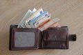 Man wallet with euro money lies on the table Royalty Free Stock Photo
