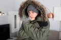 Man With Warm Clothing Feeling The Cold Royalty Free Stock Photo