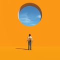 Man was looking through a hole in the wall to the sky. Royalty Free Stock Photo