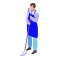 Man wash floor mop icon, isometric style