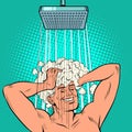 a man washes his hair in the shower. Businessman daily routine Royalty Free Stock Photo