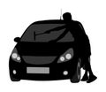 Man washing automobile windows vector silhouette illustration isolated white background. Car wash center.