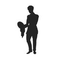 Man washing a dish. Isolated silhouette. Kitchen housework. Black drawing of boy cleaning plate