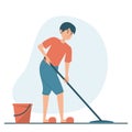 Man washing floor at home vector isolated Royalty Free Stock Photo