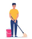 Man washing the floor. House cleaning concept. Household activities, housekeeping concept. Vector illustration in a flat style