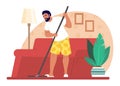 Man washing floor with mop, vector illustration. Housework, house cleaning, housekeeping, household chores.