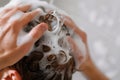 man washing hair with thickening shampoo Royalty Free Stock Photo