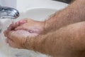 Man washing hands in basin close-up