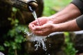 Man washing hands in fresh, cold, potable water