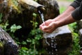 Man washing hands in fresh, cold, potable water Royalty Free Stock Photo