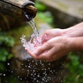 Man washing hands in fresh, cold, potable water Royalty Free Stock Photo