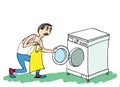 Man and washing machine. Man Doing Laundry.