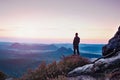 Man watch amazing sunrise from heather hill side Royalty Free Stock Photo