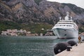 Man watching the arrival of a cruise ship at the port of Kotor