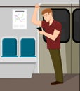 Man watching phone in metro train