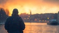 A Man watching sunset over city Royalty Free Stock Photo
