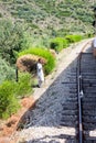 Man watching train Travel coming from Peshawar and he happy in S Royalty Free Stock Photo