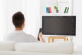 Man watching tv and changing channels at home Royalty Free Stock Photo