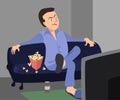 Man watching TV with sarcastic expression cartoon