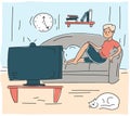 Man watching TV show at home. Person sitting