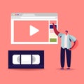 Man Watching Video Course, Online Lesson or Webinar. Student Character Distant Learning, Study in University or College Royalty Free Stock Photo