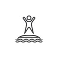 Man in water park trampoline line icon