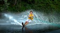 Man water skiing on lake Royalty Free Stock Photo