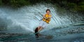 Man water skiing on lake Royalty Free Stock Photo