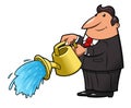 Man with watering can pouring water Royalty Free Stock Photo
